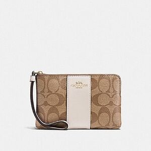 COACH CORNER ZIP WRISTLET IN SIGNATURE CANVAS F58035 KHAKI/CHALK/GOLD
